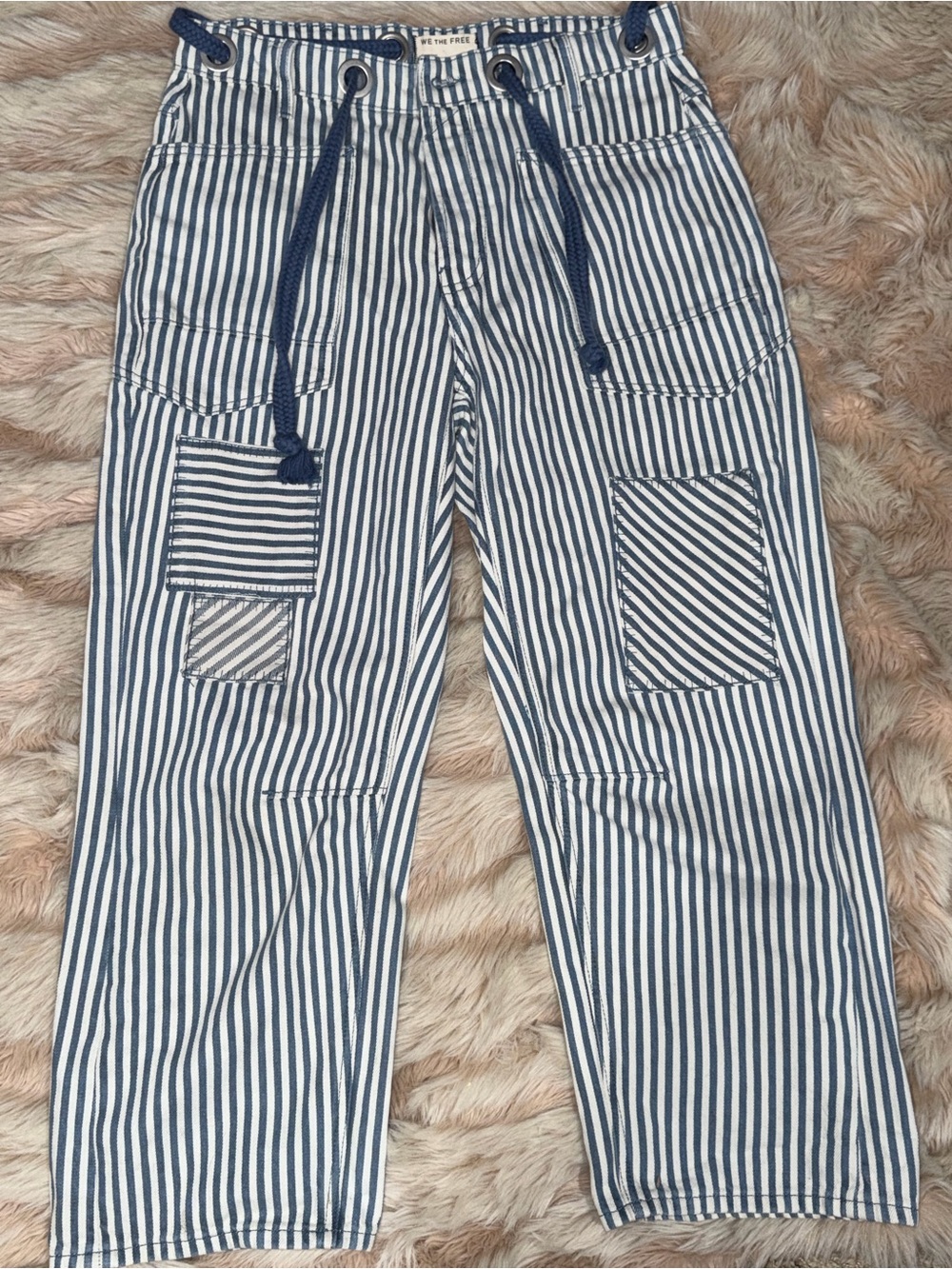 We The Free Navy & White Striped Cargo Pants